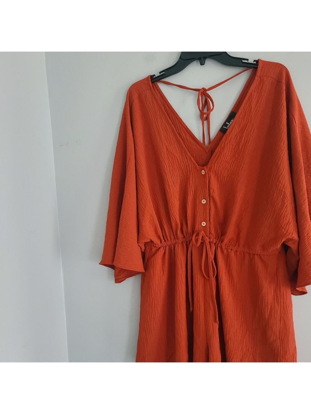 Lulu's Burnt Sienna Kimono Bell Sleeves Flowy Boho Romper, Sz XL - Picture 5 of 7